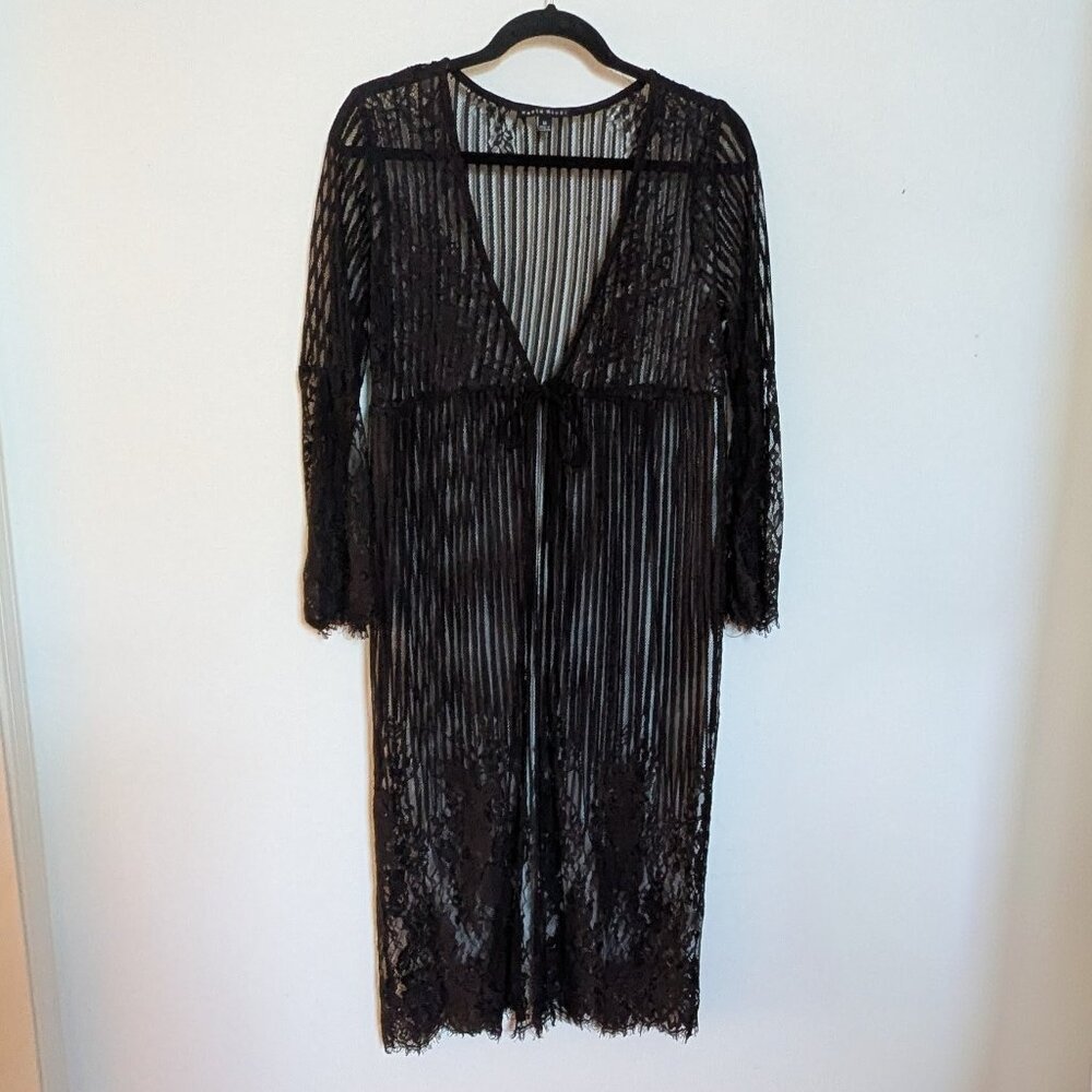Black Lace Kimono Duster Sheer Floral Gothic Witchy Boho Long Open Front